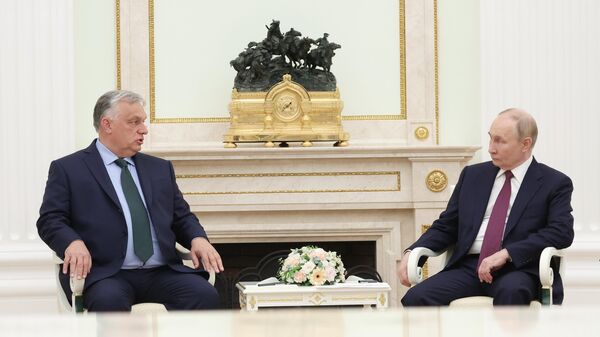 الرئيس الروسي فلاديمير بوتين في لقاء مع رئيس الوزراء المجري في أوربان في الكرملين  - سبوتنيك عربي