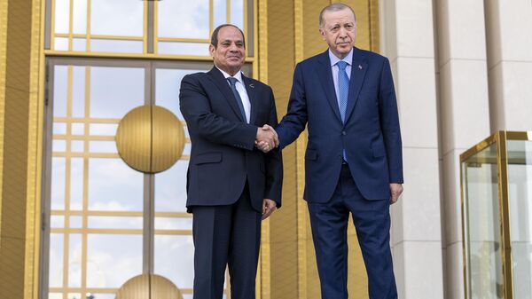 الرئيس التركي رجب طيب أردوغان يستقبل الرئيس المصري عبد الفتاح السيسي في أنقرة  - سبوتنيك عربي