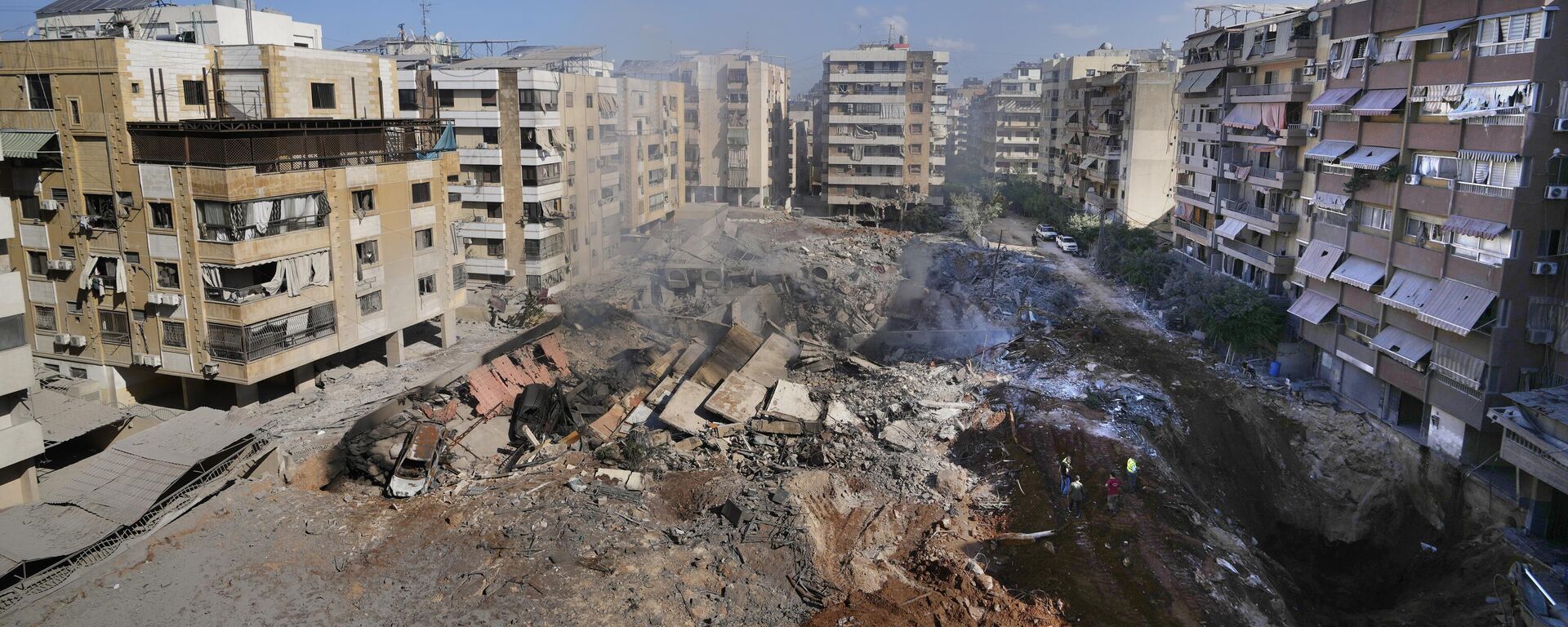 مشاهد جوية لآثار قصف الطيران الحربي الإسرائيلي لـ الضاحية الجنوبية في بيروت ، لبنان - سبوتنيك عربي, 1920, 12.10.2024