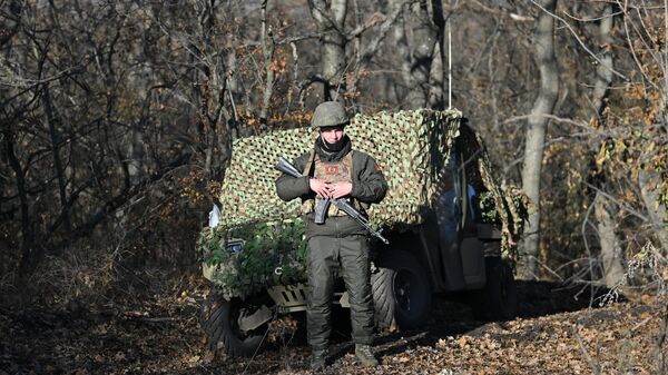 جندي من مجموعة قوات المركز أثناء الخدمة القتالية لطاقم بوك-إم2 في اتجاه محور كراسنوآرميسكويه في منطقة العملية العسكرية الخاصة - سبوتنيك عربي
