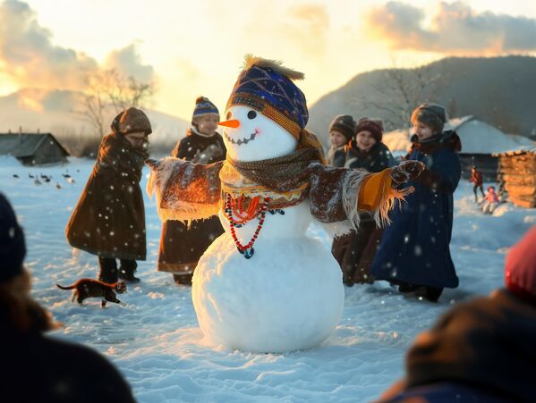 أطفال ينحتون امرأة ثلجية - سبوتنيك عربي