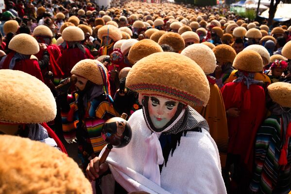 يؤدي راقصو الباراشيكوس عروضهم في الشوارع الرئيسية خلال احتفال "القديس سيباستيان" في تشيابا دي كورزو، المكسيك. - سبوتنيك عربي