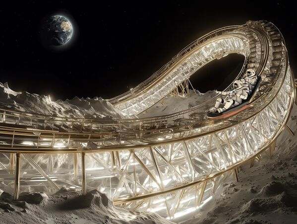 أفعوانية مهيبة تطير في قلب &quot;لونا بارك&quot;، وتمر عبر مجموعة متنوعة من المناظر الطبيعية القمرية، من منحدرات شديدة إلى السهول الناعمة المضاءة بلمعان النجوم والأرض. - سبوتنيك عربي