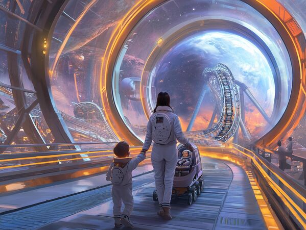 صورة لمدخل مدينة الملاهي على القمر بعيون الذكاء الاصطناعي. - سبوتنيك عربي