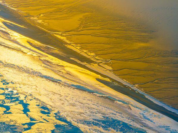 وسط موجة البرد المستمرة، يظهر التكوين الطبيعي لأنماط الغابات على السهول الطينية المتجمدة، والمعروفة أيضًا باسم "أشجار المد والجزر" - سبوتنيك عربي