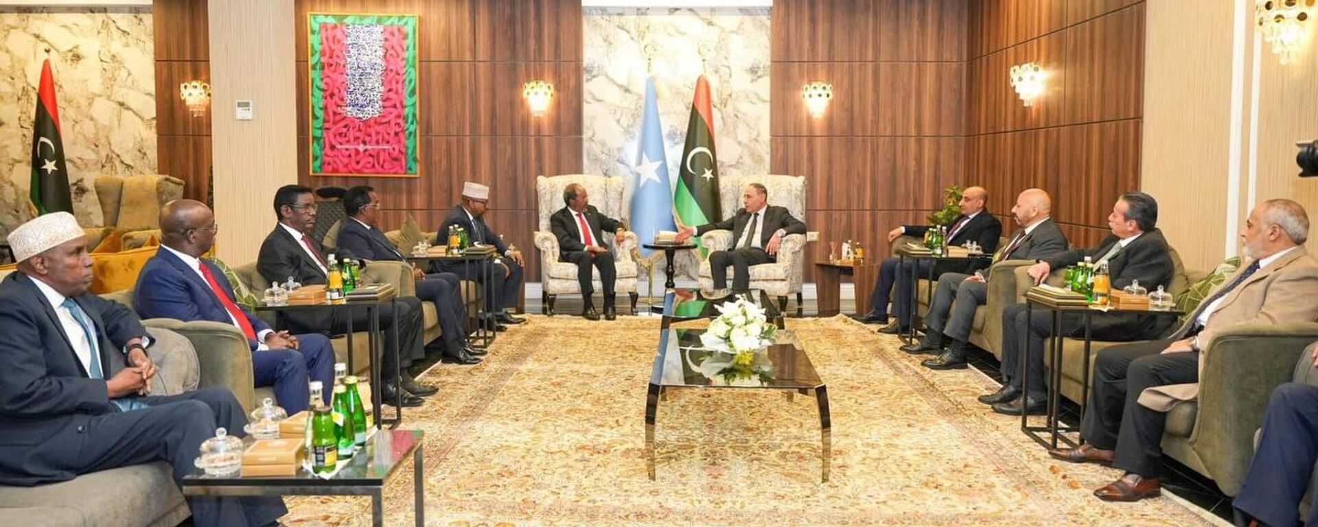 رئيس جمهورية الصومال الفيدرالية، حسن شيخ محمود، والوفد المرافق له في زيارة إلى ليبيا - سبوتنيك عربي, 1920, 25.02.2025