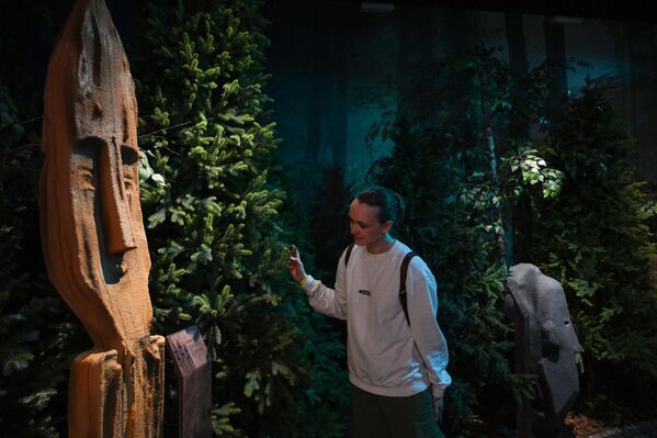 أحد الزوار خلال زيارة إلى المعرض التفاعلي &quot;رحلة عبر روسيا&quot; في مركز روسيا الوطني. - سبوتنيك عربي