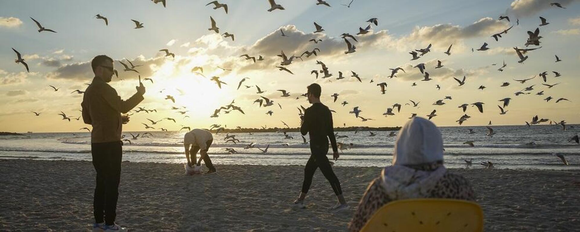 ناس يشاهدون غروب الشمس على أحد الشواطئ في تل أبيب، إسرائيل، 18 يناير/ كانون الثاني 2025 - سبوتنيك عربي, 1920, 10.03.2025