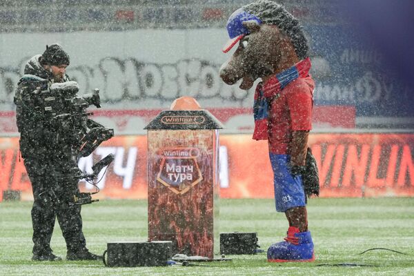 مشجع نادي سيسكا الروسي يرتدي زي الحصان قبل بداية مباراة الجولة 23 من الدوري الروسي الممتاز لكرة القدم. - سبوتنيك عربي