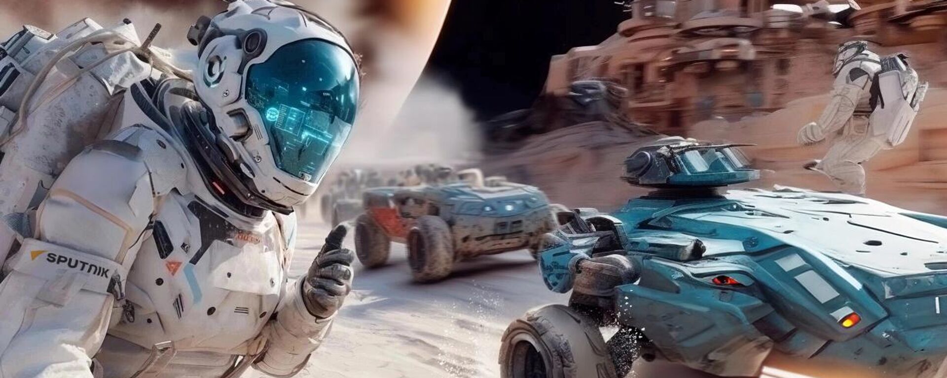 صحفي رياضي من وكالة سبوتنيك يغطي عملية سباق في الفضاء الخارجي - سبوتنيك عربي, 1920, 15.04.2025