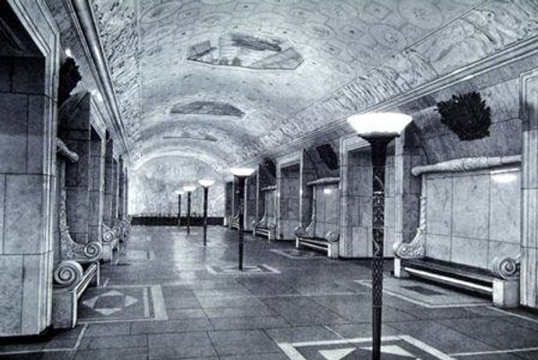القاعة الرئيسية لمحطة نوفوكوزنيتسكايا في أربعينيات القرن العشرين. - سبوتنيك عربي