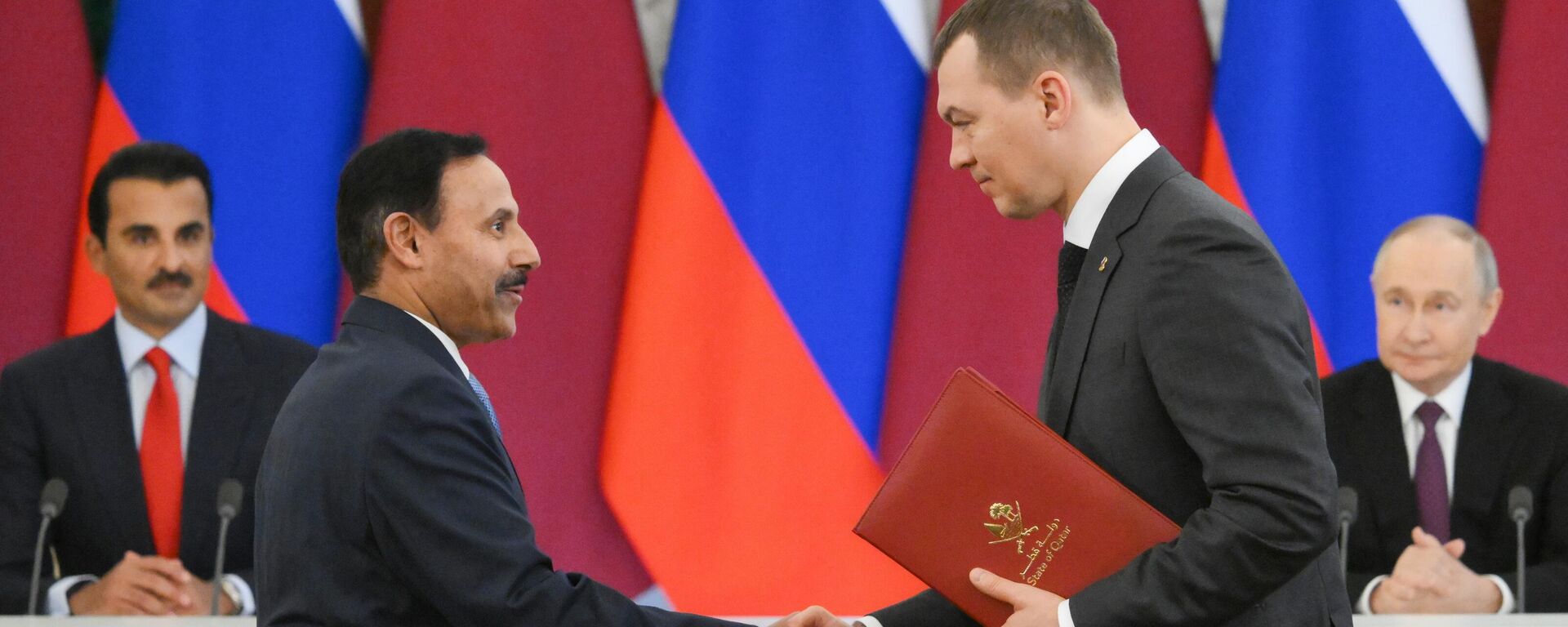 حفل تبادل الوثائق بعد المحادثات الروسية القطرية  في موسكو - سبوتنيك عربي, 1920, 17.04.2025