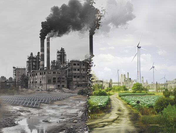 الفرق بين مدن خضراء صحية، وبين مدن صناعية يملأ دخانها الأسود السماء. - سبوتنيك عربي