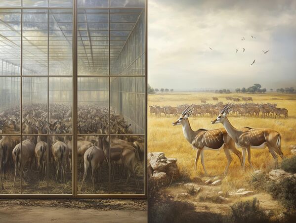 صورة تظهر ضرورة الحفاظ على الحيوانات المهددة  بالانقراض وتركها تعيش وسط بيئتها. - سبوتنيك عربي