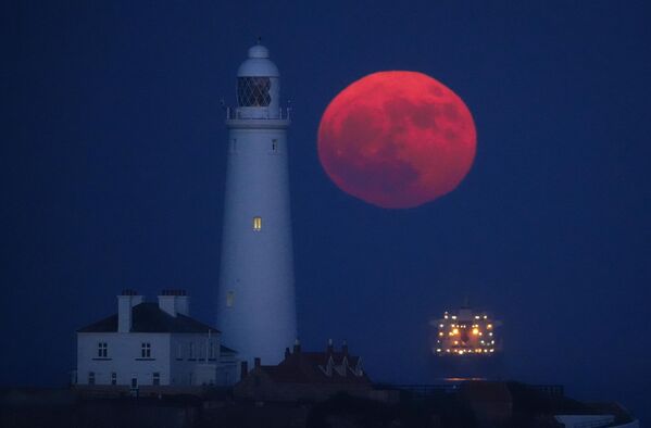 &quot;قمر الزهرة&quot;، فوق منارة سانت ماري في خليج ويتلي على الساحل الشمالي الشرقي لإنجلترا - سبوتنيك عربي