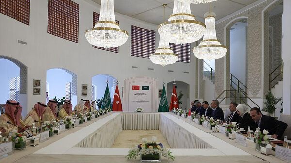 اجتماعي ثنائي بين وزيري خارجية السعودية فيصل بن فرحان ونظيره التركي هاكان فيدان - سبوتنيك عربي