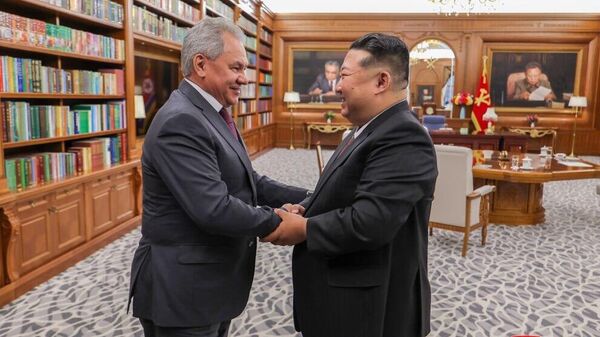 زعيم كوريا الديمقراطية  كيم جونغ أون وأمين مجلس الأمن الروسي سيرغي شويغو  - سبوتنيك عربي