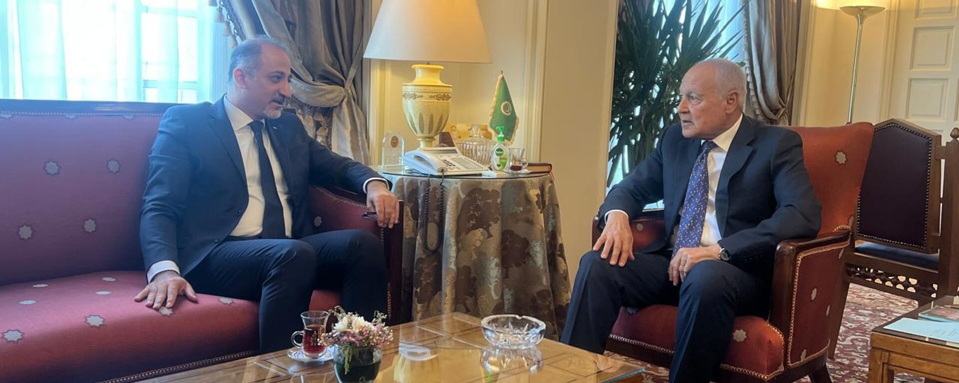 الأمين العام لجامعة الدول العربية أحمد أبو الغيط يستقبل مندوب دولة فلسطين بالجامعة العربية السفير مهند العكلوك في مقر الأمانة العامة بالقاهرة - سبوتنيك عربي, 1920, 18.06.2025