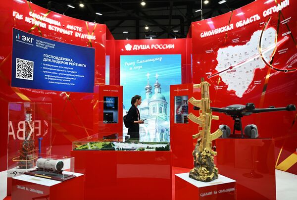 زائرة تتجول في أحد أقسام منتدى بطرسبورغ الاقتصادي الدولي لعام 2025. - سبوتنيك عربي