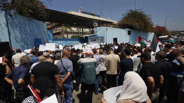 هيئة العمل الفلسطيني المشترك تنظم وقفة احتجاجية أمام مكتب الأونروا في بيروت - سبوتنيك عربي