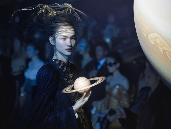 زحل (كرونوس) عملاق الزمن وحاكم كوكب زحل المُحاط بالحلقات، وأظهره الذكاء الاصطناعي على منصة عرض الأزياء بأناقة كبيرة. - سبوتنيك عربي