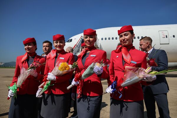 احتفال بوصول أول رحلة جوية مباشرة من موسكو إلى بيونغ يانغ. - سبوتنيك عربي