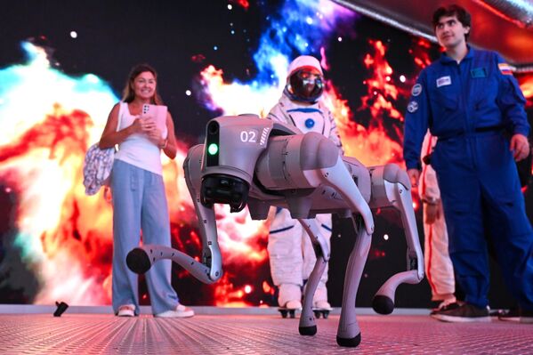 روبوت يقدم عرضا ترفيهيا خلال مهرجان "أرض المستقبل.. موسكو 2030" - سبوتنيك عربي
