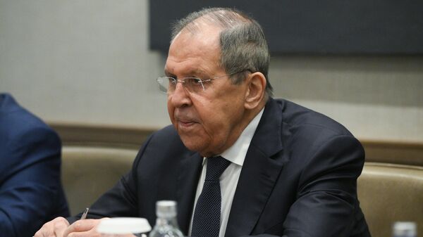 وزير الخارجية الروسي، سيرغي لافروف خلال الاجتماع الوزاري للحوار الاستراتيجي بين روسيا ومجلس التعاون الخليجي - سبوتنيك عربي