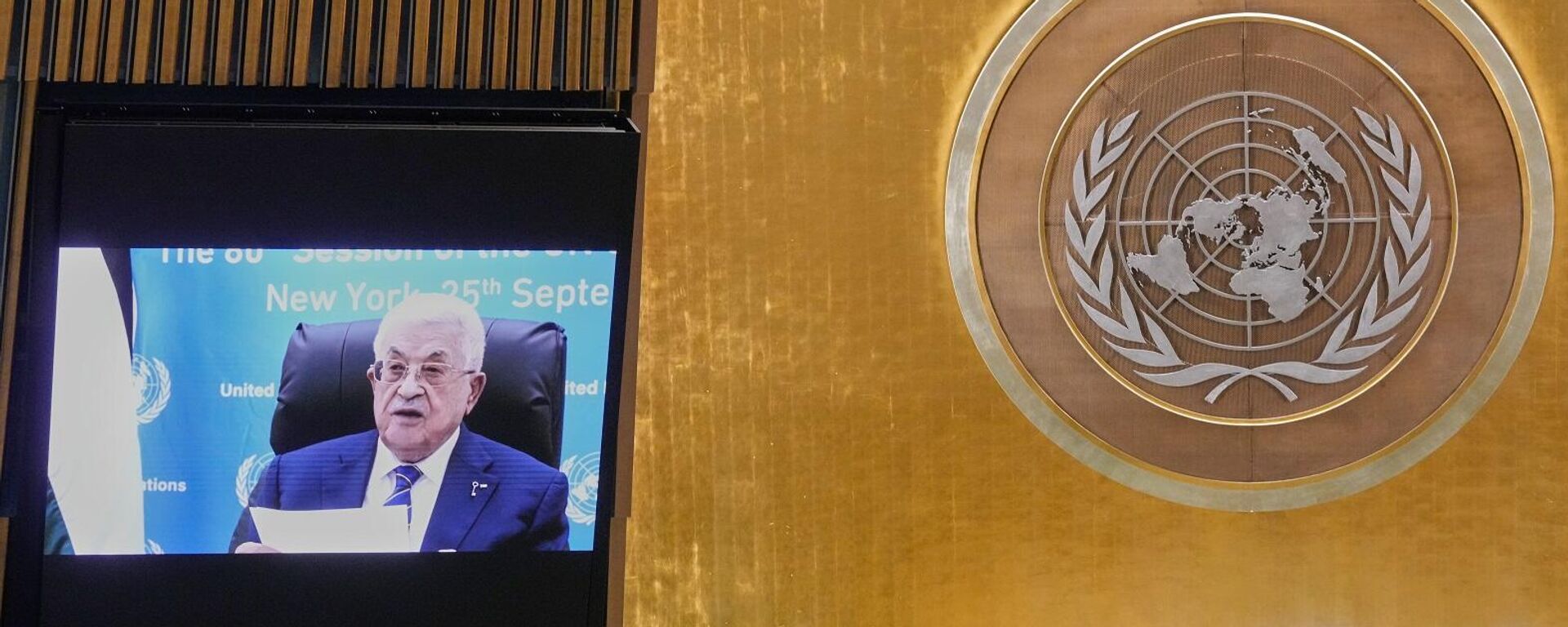 الرئيس الفلسطيني، محمود عباس، يلقي كلمة عبر الفيديو في الدورة الـ80 للجمعية العامة للأمم المتحدة، 25 سبتمبر/ أيلول 2025 - سبوتنيك عربي, 1920, 25.09.2025