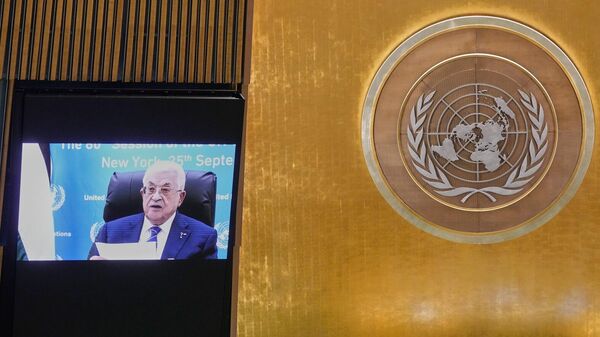 الرئيس الفلسطيني، محمود عباس، يلقي كلمة عبر الفيديو في الدورة الـ80 للجمعية العامة للأمم المتحدة، 25 سبتمبر/ أيلول 2025 - سبوتنيك عربي