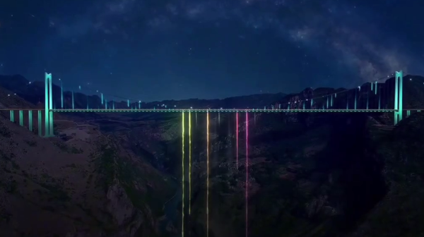 عرض ليلي ضوئي جميل على جسر فوق جسر هواجينغ فوق وادي غويتشو في الصين - سبوتنيك عربي