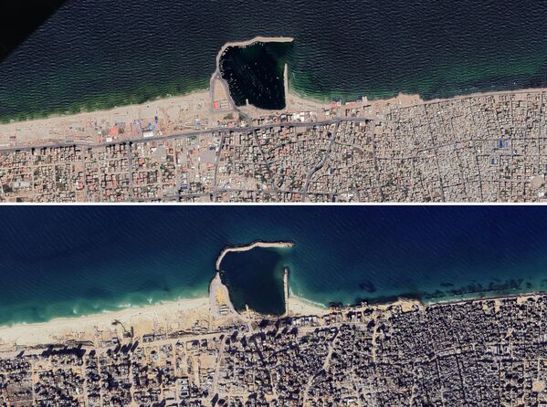 ميناء غزة قبل وبعد الهجمات الإسرائيلية. - سبوتنيك عربي