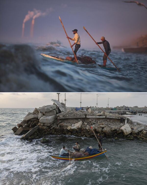 ساحل غزة قبل وبعد الهجمات الإسرائيلية التي بدأت في 7 أكتوبر 2023. - سبوتنيك عربي