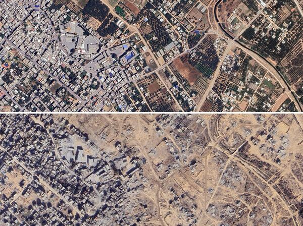 مدرسة فتحي البلعاوي قبل وبعد الهجمات الإسرائيلية. - سبوتنيك عربي