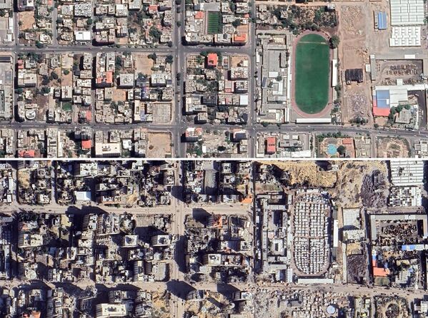شارع الجلاء في غزة قبل وبعد الهجمات الإسرائيلية. - سبوتنيك عربي