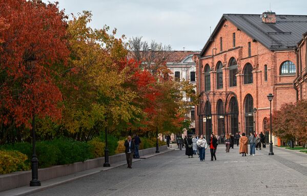 ألوان الخريف تضفي سحرا على الأشجار في أحد شوارع سان بطرسبورغ. - سبوتنيك عربي