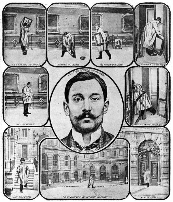 فينتشنزو بيروجيا، الذي سرق الموناليزا،  دخل عامل اللوفر إلى المتحف، ولاحظ أن الغرفة التي تحتوي على لوحة الموناليزا لم يكن بها حراس أو زوار، وأخذ اللوحة وأزالها من الإطار، وخرج من متحف اللوفر تحت ذراعه، وصفت السرقة بأنها أعظم سرقة الفن في القرن الـ20 - سبوتنيك عربي