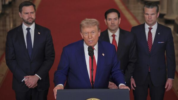 President Donald Trump speaks from the East Room of the White House in Washington, Saturday, June 21, 2025. - سبوتنيك عربي