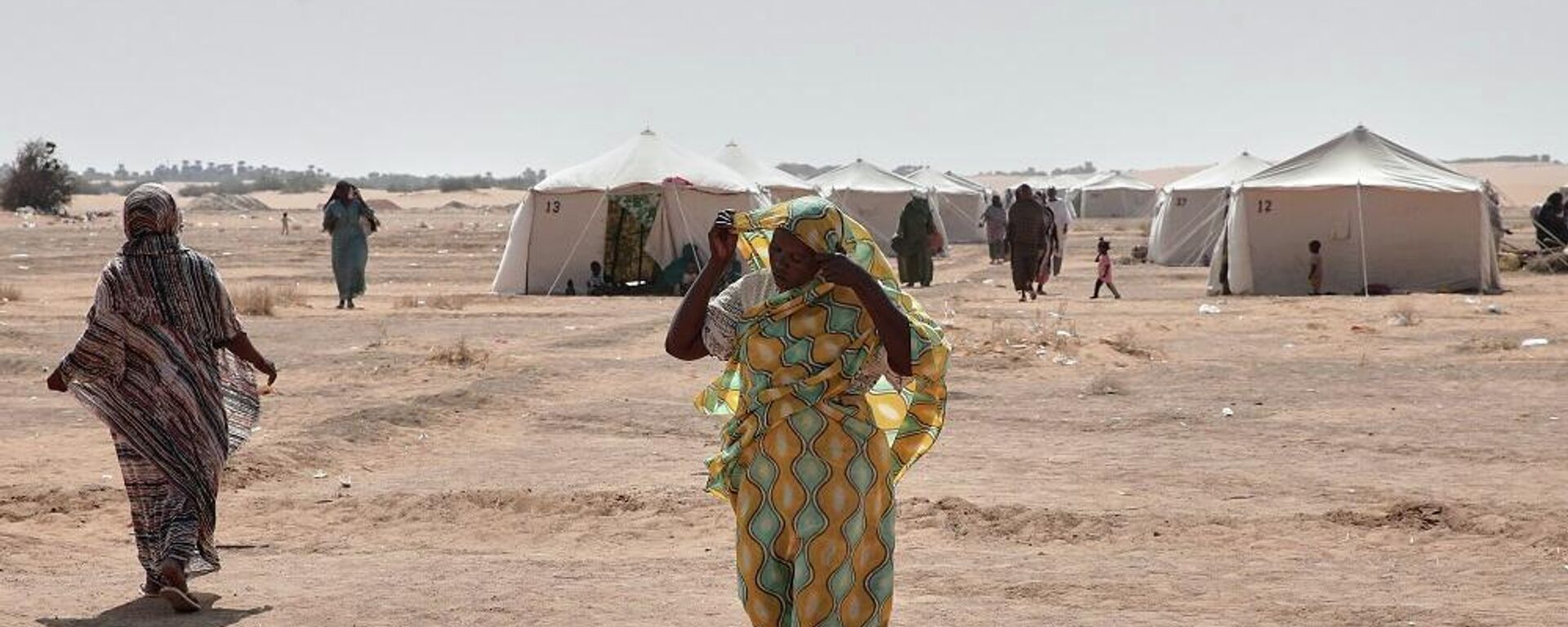نساء سودانيات نازحات من الفاشر، عاصمة شمال دارفور، ومناطق أخرى متأثرة بالصراع، يسيرن في مخيم العفاد الذي تم إنشاؤه حديثا في الدبة، ولاية شمال السودان، 13 نوفمبر/ تشرين الثاني 2025 - سبوتنيك عربي, 1920, 14.11.2025