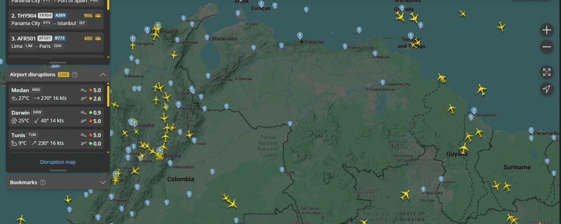  خلو أجواء فنزويلا بالكامل من أي حركة للطائرات، وفقا لموقع فلايت رادار - سبوتنيك عربي, 1920, 27.11.2025