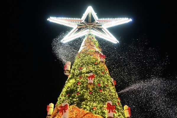 شجرة عيد الميلاد ترش الثلج في مهرجان عيد الميلاد في مدينة هيرنه الألمانية. - سبوتنيك عربي