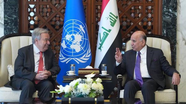 وزير الخارجية العراقي فؤاد حسين يستقبل الأمين العام للأمم المتحدة، أنطونيو غوتيريش - سبوتنيك عربي