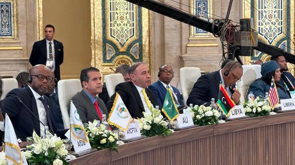 الطاهرالباعور، القائم بأعمال وزير خارجية في حكومة الوحدة الوطنية الليبية، خلال المؤتمر الوزاري الثاني لمنتدى الشراكة الروسية الأفريقية، القاهرة، 20 ديسمبر/ كانون الأول 2025 - سبوتنيك عربي