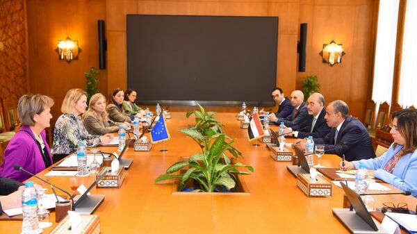 وزير الخارجية المصري بدر عبد العاطي خلال اجتماع مشترك مع مفوضة الشؤون الخارجية للاتحاد الأوروبي كايا كالاس - سبوتنيك عربي