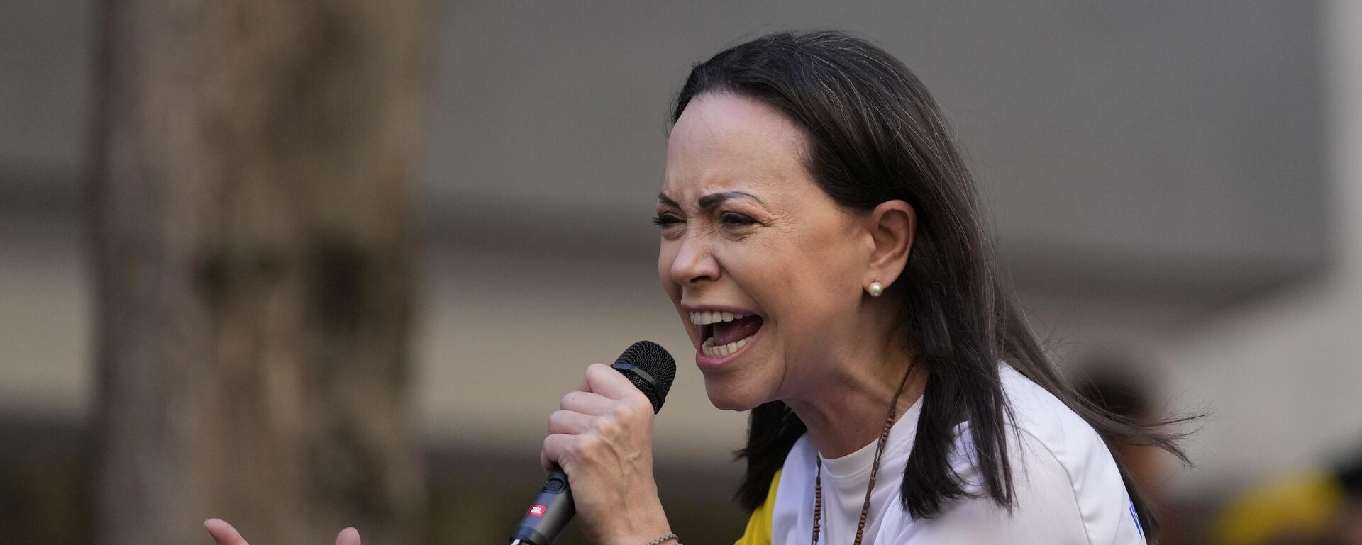 Opposition leader Maria Corina Machado addresses supporters during a protest against President Nicolas Maduro the day before his inauguration for a third term in Caracas, Venezuela, Thursday, Jan. 9, 2025. (AP Photo/Matias Delacroix) - سبوتنيك عربي, 1920, 09.01.2026