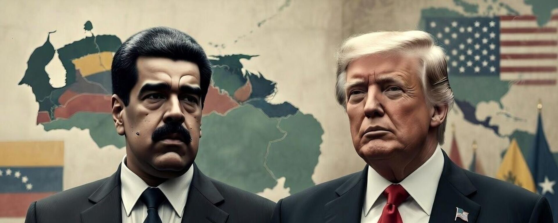 صورة مصنوعة الذكاء الاصطناعي تظهر الرئيس الأمريكي دونالد ترامب وتظيره الفنزويلي نيكولاس مادورو - سبوتنيك عربي, 1920, 15.01.2026