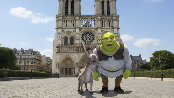 Ai генерация мультфильма Шрек. На заднем фоне появился Собор Парижской Богоматери. - سبوتنيك عربي