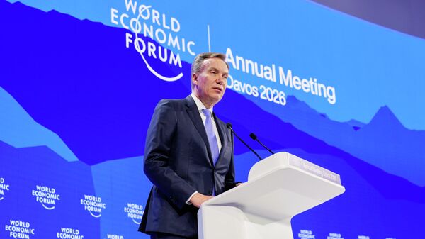 CEO of the World Economic Forum Borge Brende talks during of the Annual Meeting of the World Economic Forum in Davos, Switzerland, Tuesday, Jan. 20, 2026. (AP Photo/Markus Schreiber) - سبوتنيك عربي