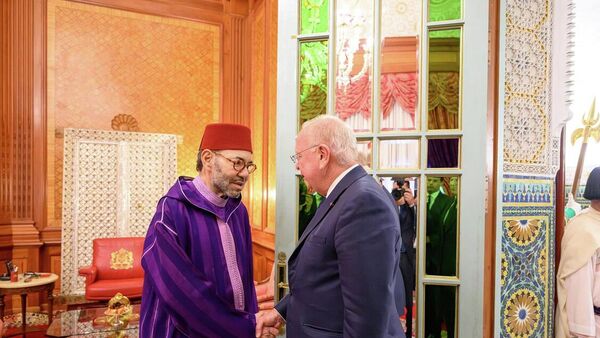 العاهل المغربي، الملك محمد السادس، يستقبل رئيس مجلس إدارة مجموعة سافران، روس ماكينيس، في القصر الملكي بالدار البيضاء، المغرب، 13 فبراير/ شباط 2026 - سبوتنيك عربي