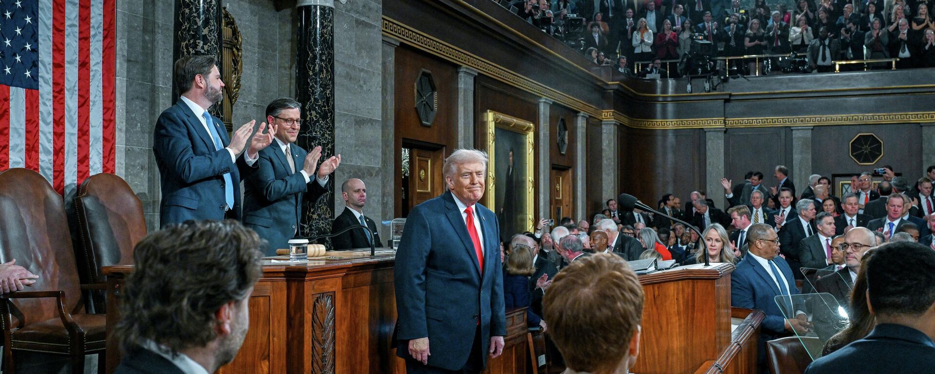 الرئيس الأمريكي دونالد ترامب خلال خطاب حالة الاتحاد في الكونغرس الأمريكي - سبوتنيك عربي, 1920, 01.03.2026